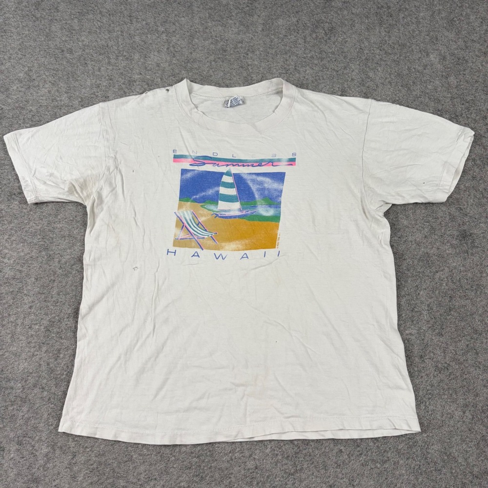 Super Cru T Shirt Mens Large White Vintage Hawaii Endless Summer Surf Graphic